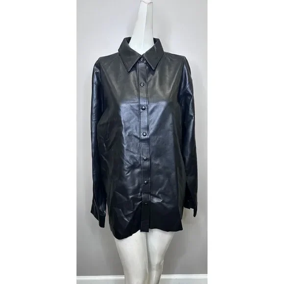 AGOLDE Calla Vegan Leather Shirt in Shadow Size Extra Small $275